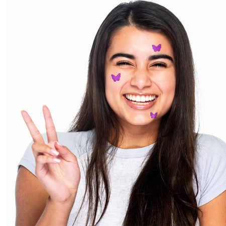 Fiona Frills Skin Care Power Boost Pimple Patches | 18 Purple Sparkly Butterflies Frilliance